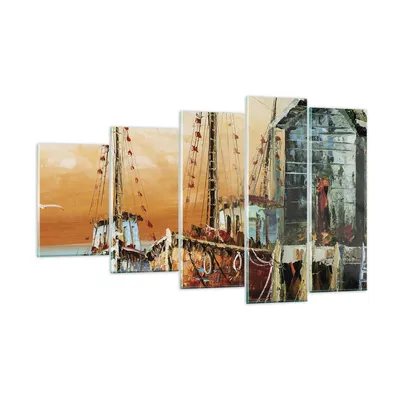 Produktbild von Bilder auf glas - 5 Teile - Kutter Hafen Öl - 100x60cm - Glasbilder - Wandbilder - Bilder - zum Aufhängen bereit - Wanddekoration aus Glas - Glas Bilder - Wandbild auf Glas - GEG100x60-4216