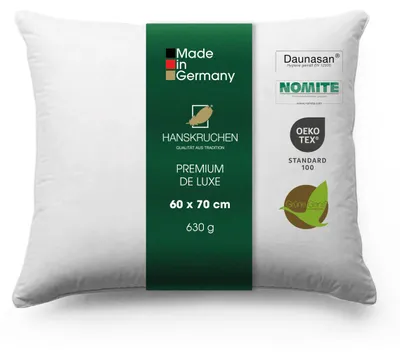 Produktbild von HANSKRUCHEN Kopfkissen Daunen 90% Allergiker Kissen 60x70 cm waschbar 60 Grad 3 Kammern Schlafkissen PREMIUM DE LUXE -  Germany