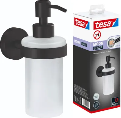 Produktbild von tesa Seifenspender Wand schwarz matt nachfüllbar ohne Bohren - MOON BLACK Serie