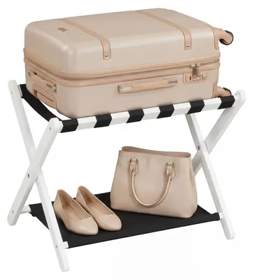 Produktbild von COSTWAY Kofferständer, Gepäckablage Gummibaumholz mit 2 Ablagen, Kofferablage bis 50 kg, Gepäckständer für Schlafzimmer, 67 x 46 x 52 cm, Weiß