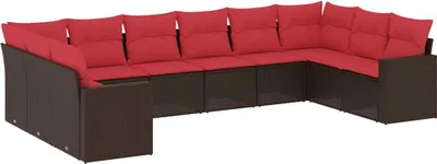 Produktbild von vidaXL 10-tlg. Garten-Sofagarnitur mit Kissen Braun Poly Rattan