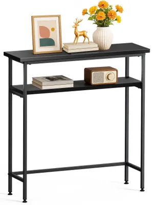 Produktbild von VOUNOT® Schmaler Konsolentisch mit 2 Ablagen, Flurtisch aus Metall und MDF, Industrie-design 75×24×75 cm, Schwarz
