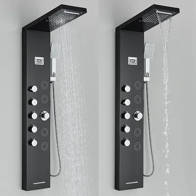 Produktbild von Duschpaneel Wasserfall Regendusche Wasserhahn Set SPA Massagestrahl Badewanne Duschsäule Temperaturanzeige Mischbatterie Turm