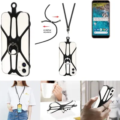 Produktbild von K-S-Trade 3in1 Handykette Handyband Handykordel Halsband Smartphone-Ring Handy-Ring kompatibel mit Sharp Android One S7 Fingerhalterung Handyring