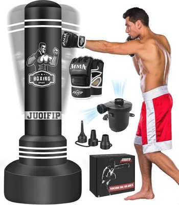 Produktbild von Famanu Standboxsack 70 Zoll mit Handschuhen und Luftpumpe - Kickboxen und Kampfsporttraining für Erwachsene und Jugendliche