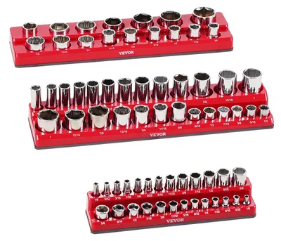 Produktbild von VEVOR Steckschlüssel-Organizer-Set, 3-teiliger, 1/4 Zoll, 3/8 Zoll & 1/2 Zoll SAE-Steckschlüsselablagen, für bis zu 68 Standard- & tiefe Steckschlüssel