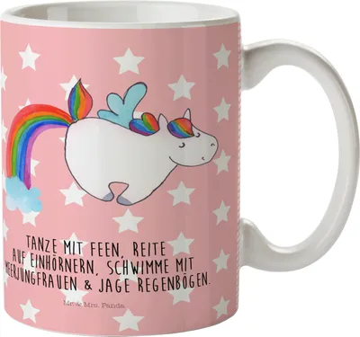 Produktbild von Mr. & Mrs. Panda Kindertrinkbecher Einhorn Fliegendes Pferd - Rot Pastell - Geschenk, Glitzer, Camping Tasse, Kindertasse, Deko, Unicorn, Trinklernbecher, Pott, Haferl