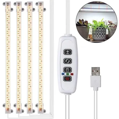 Produktbild von Pflanzenlampe LED Vollspektrum, LED Pflanzenlampe Timer,Pflanzenlampe LED Vollspektrum 4 Köpfe 120 LEDs Grow Lampe, 3000k/5000k/660nm