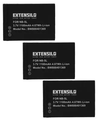 Produktbild von EXTENSILO 3x Akku kompatibel mit Canon PowerShot S100, SD900, SD900Ti, SD700, SD800, SX210 IS, SX120 IS, SX200 IS Kamera (1100 mAh, 3,7 V, Li-Ion)