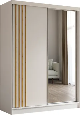 Produktbild von ALTDECOR Kleiderschrank mit Spiegel und Schiebetüren, kugelgelagerte Führungsschienen und Aluminium-Leisten - NALLA - 160 cm (Weiß + Weiß + Artisan)