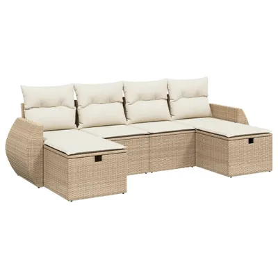 Immagine prodotto di vidaXL Set di divani da giardino 6 pezzi con cuscini Beige poly rattan