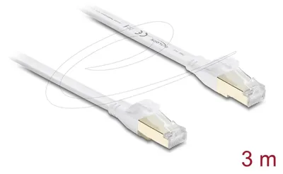Image de Câble de raccordement RJ45 Cat. 8.1 à ruban plat, 3 m, blanc, 40 Gbps, U/FTP