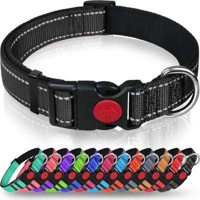 Produktbild von Taglory Hundehalsband, Weich Gepolstertes Neopren Nylon Hunde Halsband für Mittlere Hunde, Verstellbare und Reflektierend das Training, Schwarz