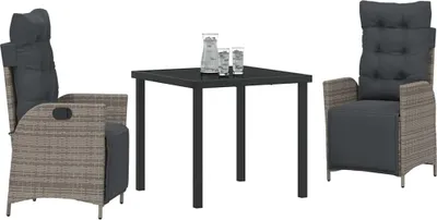 Produktbild von vidaXL Garten Essgruppe mit Kissen 3 pcs Grau Poly-Rattan
