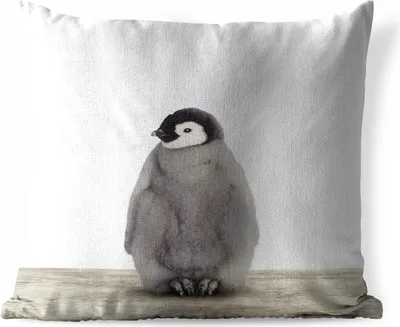 Produktbild von MuchoWow® Outdoor Kissen - Kinder - Pinguin - Grau - Tiere - Mädchen - Jungen - 60x60 cm - Wetterfest - Lounge Kissen - Dekoration - Schlaf Kissen