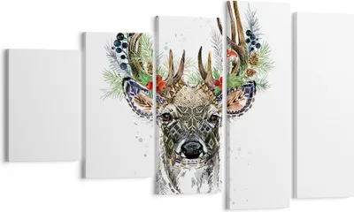 Produktbild von Bild auf Leinwand - Leinwandbild - 5 Teile - Surrealismus Hirsch Boho - 100x60cm - Wand Bild - Wanddeko - Wandbilder - Leinwanddruck - Bilder - Wanddekoration - Leinwand bilder - EG100x60-4486