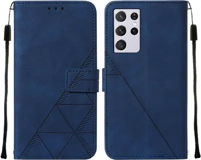 Produktbild von Galaxy S21 Ultra 5G Hülle, Schlank Prägung Flip Leder Kartenfächer Schutzhülle mit Ständer für Samsung Galaxy S21 Ultra 5G Blau