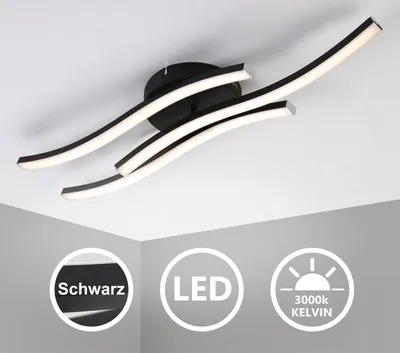 Produktbild von IMPTS LED Deckenleuchte 16W Modern Deckenlampe Schwarz mit 3-Wellige Lichtleisten Lampen Deckenbeleuchtung Warmweiß Wohnzimmer Flur Deckenleuchte