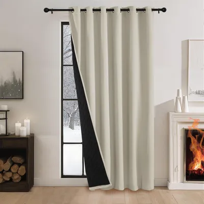 Image de Rideau thermique occultant, isolant thermique, séparateur de pièce, dimensions : 210 cm de hauteur x 200 cm de largeur, couleur : beige clair