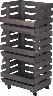 Obrázek produktu pro STOLMAK Dřevěný Regál na Brambory, Ovoce a Zeleninu na Kolečkách 37 x 79 x 30 cm, 3 Patra, Úložné Bedýnky, Šedý