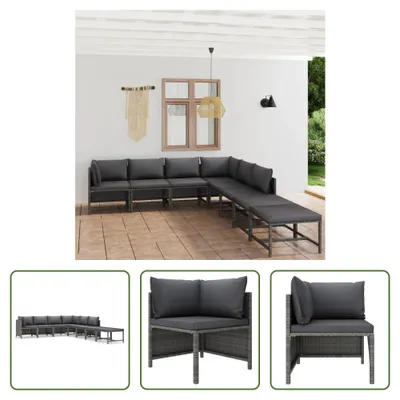 Produktbild von The Living Store 8-tlg. Garten-Lounge-Set mit Kissen Poly Rattan Grau