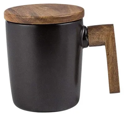 Zdjęcie produktu dla Filiżanka ceramiczna z drewnianą pokrywką i uchwytem