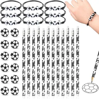 Productafbeelding van 36 Stuks Voetbalcadeautjes Set voor Kinderen - Voetbalpotloden, Voetbalgummen, en Voetbalarmbanden