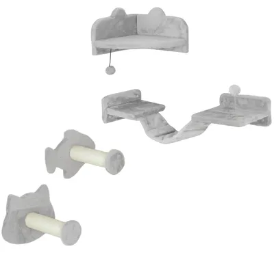 Productafbeelding van PawHut Klimwand voor katten, 4-delig. Kattenmeubilair van sisal, geschikt voor katten tot 5 kg