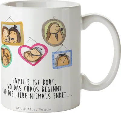 Produktbild von Mr. & Mrs. Panda Tasse Igel Familie - Weiß - Geschenk, Bilder, Teetasse, Kaffeebecher, Becher, Pott, Glück, Liebe, Kaffeetasse, Muttertag