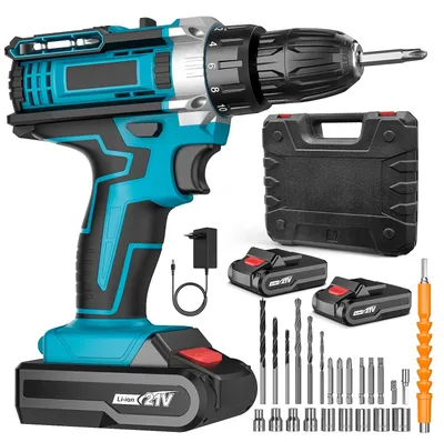 Obrázek produktu pro Akumulátorová vrtačka - Elektrická vrtačka - 21 V - 32 Nm - Proměnná rychlost - Napájena akumulátorem - Vhodná pro kov