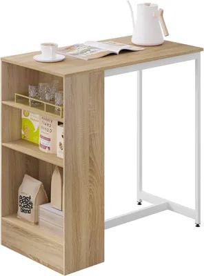 Obrázok produktu pre Barový stolík s 3 policami | Svetlý dub a biela farba | 91 x 49 x 91 cm