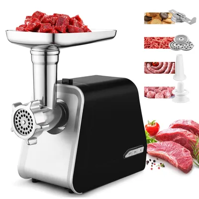 Elektrischer Fleischwolf 5-in-1, 2000 W, 3 Lochscheiben, Wurstfüller
