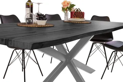 Produktbild von Esstisch Baumkante Holz-Optik Grau 220 x 100 Spider-Gestell silber JOSY