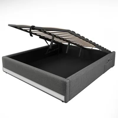 Produktbild von Flieks Polsterbett 140x200cm ohne Kopfteil, Jugendbett Boxspringbett mit Led und Ladefunktion, Stauraumbett Doppelbett mit Stauraum, Leinen, Grau
