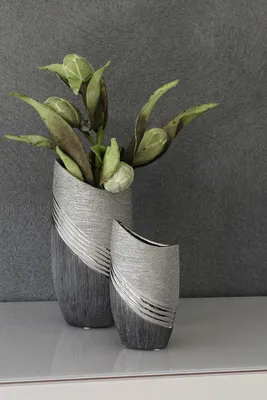 Immagine prodotto di Gilde Vase, "Bridgetown", gestreift, Keramik, grau, silberfarben, VE 3, L. 6 cm, B. 11 cm, H. 20 cm 43210 4009079432107