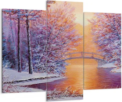 Produktbild von Bild auf Leinwand - Leinwandbild - 3 Teile - Brücke Schnee Wald - 130x100cm - Wand Bild - Wanddeko - Wandbilder - Leinwanddruck - Bilder - Wanddekoration - Leinwand bilder - Wandbild - CB130x100-4545