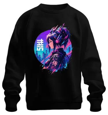 Obrázek produktu pro Cyberpunková anime mikina s motivem samurajky, Japonsko, styl Y2K, pro fanoušky, černá, velikost S