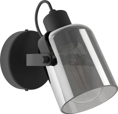 Produktbild von EGLO Wandlampe innen Berregas, Rauchglas Wandleuchte mit schwenkbarem Strahler, Schlafzimmerlampe aus Metall und Glas bedampft in Schwarz, E27 Fassung