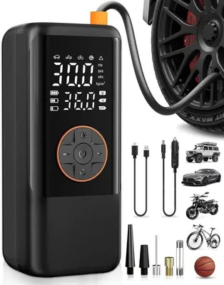 Produktbild von Famanu Tragbare Luftpumpe 150PSI - Wiederaufladbare Reifenpumpe mit LCD-Doppeldisplay und Manometer