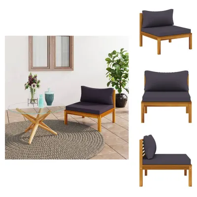 Produktbild von vidaXL Modulares Mittelsofa mit Dunkelgrauen Kissen Massivholz Akazie -  Gartensofaelemente
