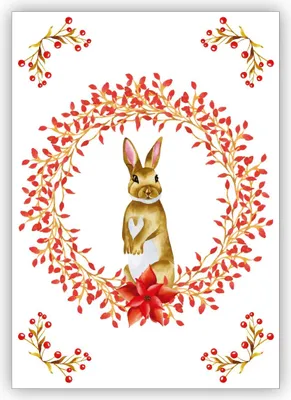 Produktbild von 4x Hübsche klassische Weihnachtskarte mit edlem Weihnachtskranz in rot mit schönem Hasen