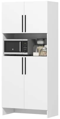 Productafbeelding van HOMCOM Keukenkast, hoge kast met ruimte voor een magnetron, witte deuren met soft-close sluiting