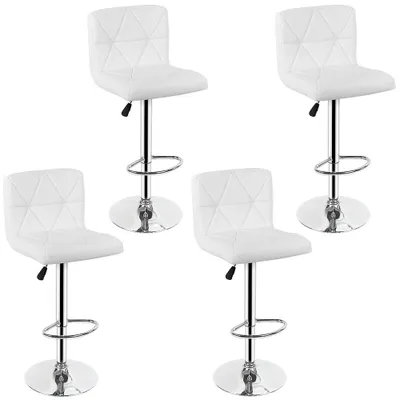 Produktbild von 4er Set Barhocker mit Lehne aus Kunstleder 360° drehbar höhenverstellbar Barstuhl Bistrohocker Weiß