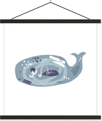 Produktbild von MuchoWow® Textilposter Wal - Grau - Pastell 60x60 cm mit schwarzem Rahmen - Posteraufhänger