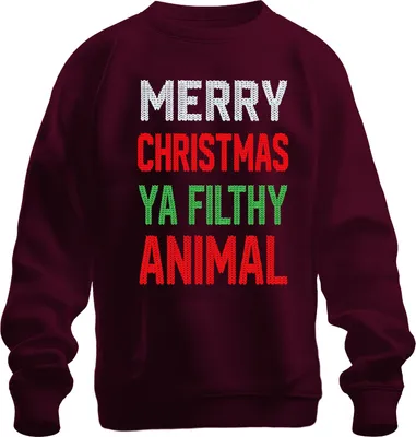Zdjęcie produktu dla Merry Christmas Ya Filthy Animal Weihnachten Strickoptik brzydki sweter Bluza Uni , bordowy, L