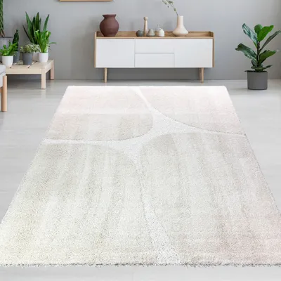 Zdjęcie produktu dla Miękki dywan o wysokim runie, łatwy w pielęgnacji, z nowoczesnym wzorem 3D w kolorze kremowym Rozmiar - okrągły 160 cm