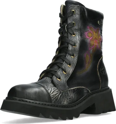 Produktbild von Laura Vita Damen Stiefelette Cap Toe florale Prägung und Plateausohle Kouleo 24, Größe:39 EU, Farbe:Schwarz