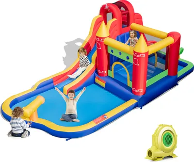Produktbild von COSTWAY Hüpfburg mit Gebläse und Wasserrutsche, Bouncy Castle für Kinder, 624x270x235cm