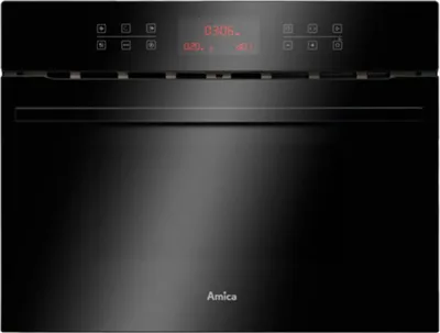 A front view of a black built-in oven with a digital display.