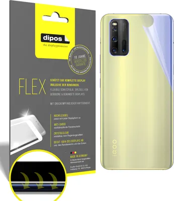 Produktbild von 2x Schutzfolie für Vivo iQOO 3 Rückseite Folie, 100% Displayabdeckung, dipos Flex